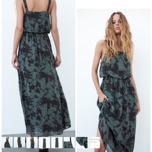 Zara Green and Black Maxi Dress